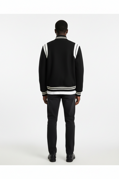 Aviator Wool Jacket Spring And Autumn Black And White Stitching