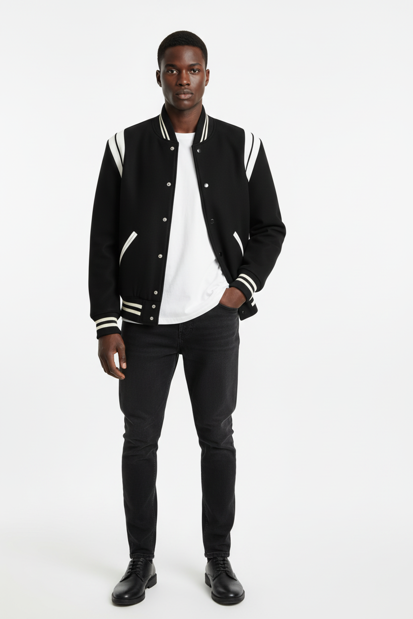 Aviator Wool Jacket Spring And Autumn Black And White Stitching