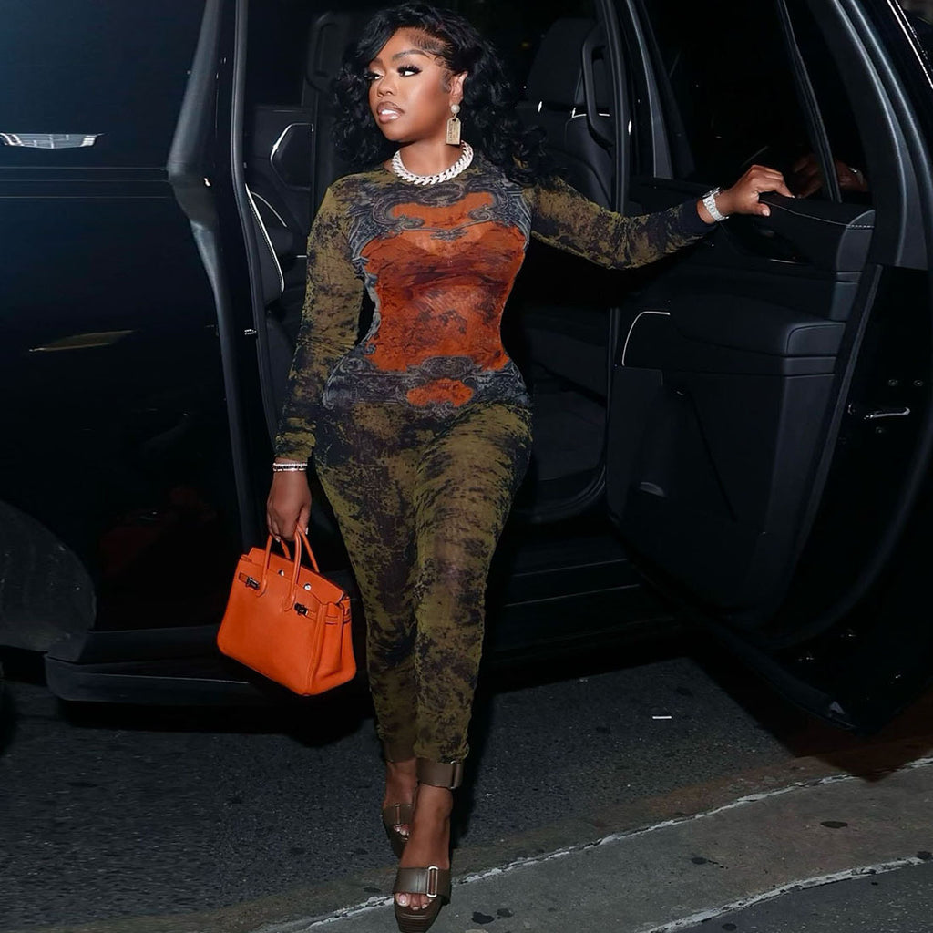 High-Waist Mesh Slim-Fit Jumpsuit