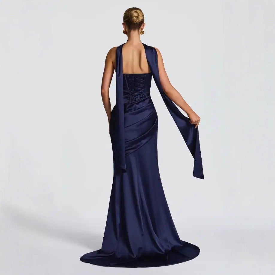 Elegant Halter Neck Satin Dress