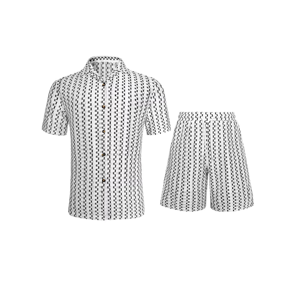 Mens Casual Striped Single-Breasted Shirt And Shorts Set
