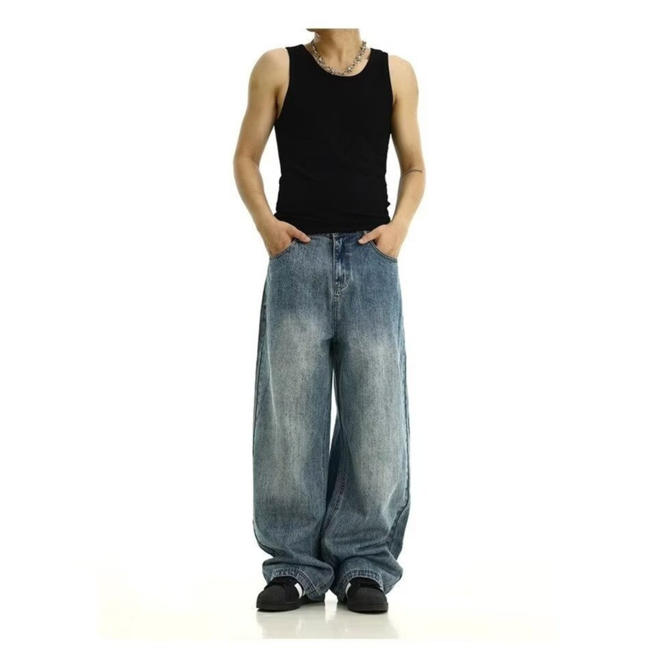 Street-style Vintage Washed Blue Jeans American Style