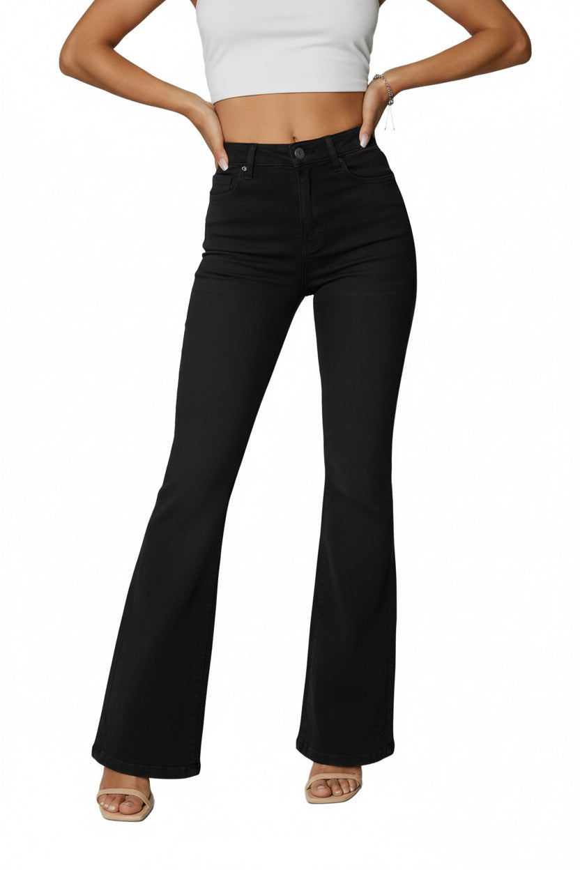 Women's Solid Color Flared Wide-Leg Jeans