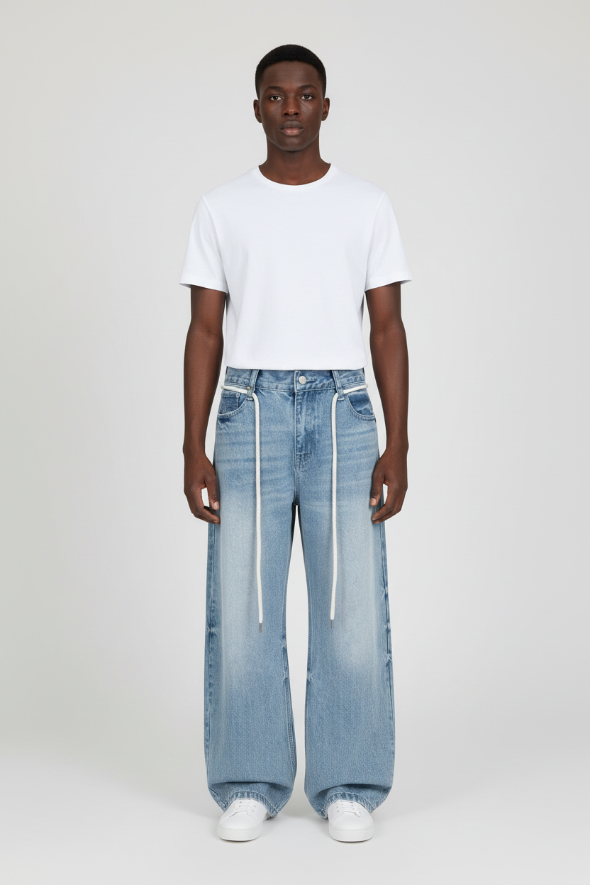 Vintage Loose Fit Drawstring Denim