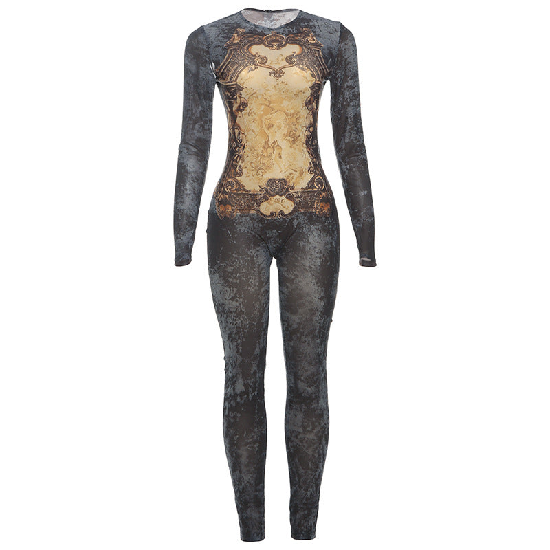 High-Waist Mesh Slim-Fit Jumpsuit