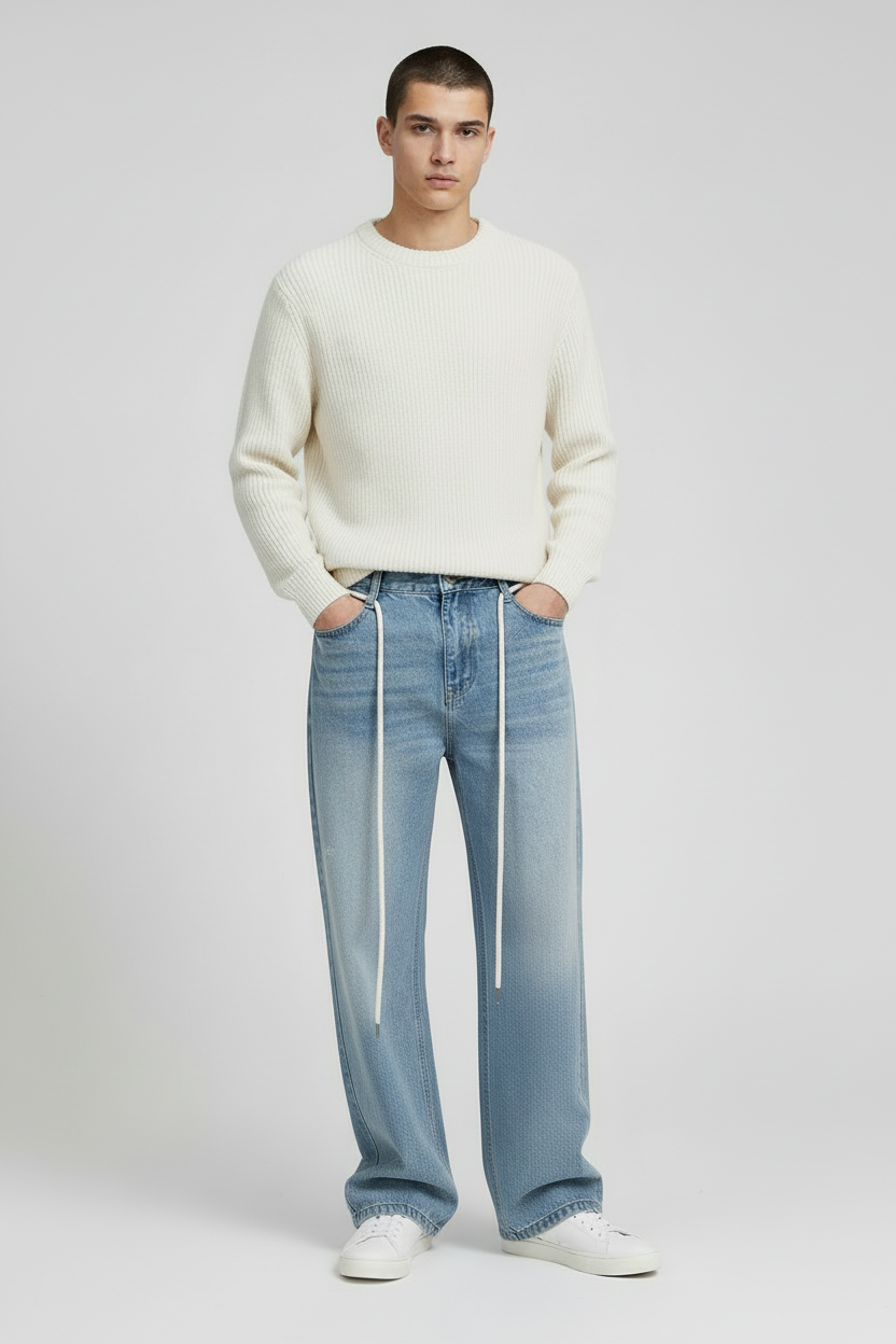 Vintage Loose Fit Drawstring Denim