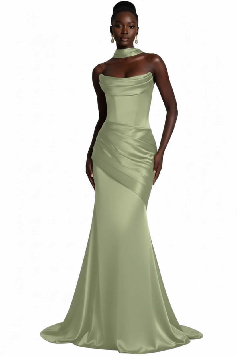 Elegant Halter Neck Satin Dress