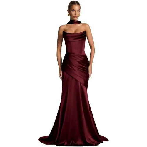 Elegant Halter Neck Satin Dress